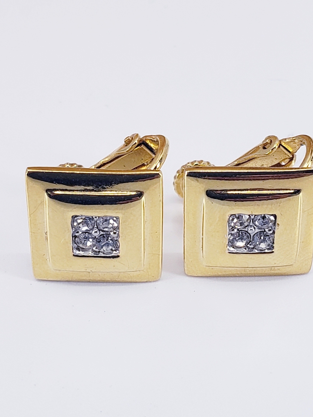 B3003 Napier Gold Tone Square Crystal Accent Clip On Srew Backs